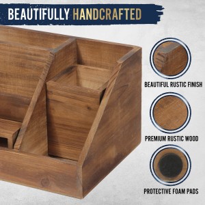 Shangrun Juego de organizador de escritorio de madera rústica de 3 piezas
