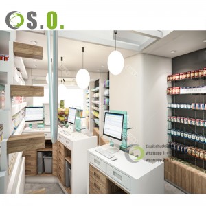 High quality medical store counter wooden pharmacy counter display shop fitting