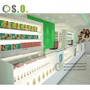 Customized Medical Store Counter Pharmacy Glass Shelves Pharmacy shop Equipment