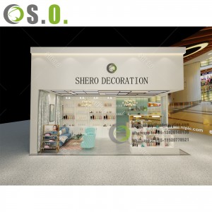 Custom Exquisite Cosmetic Wooden Wall Cabinet Display Showcase Glass Display Counter Design for Perfume Shop