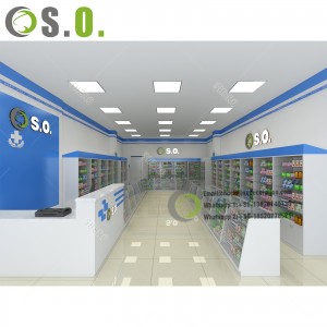 Pharmacy Drugstore Display Furniture Design, Medicine Wooden Wall Cabinet And Cashier Counter