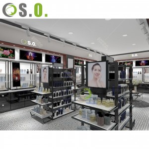 Fashion concept cosmetic shelves cosmetic display rack with cabinet for shop customize logo size