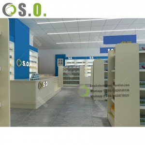 Prateleira de drogaria Estantes de farmácia Balcão de loja médica Design de interiores de farmácia Móveis modernos para loja médica