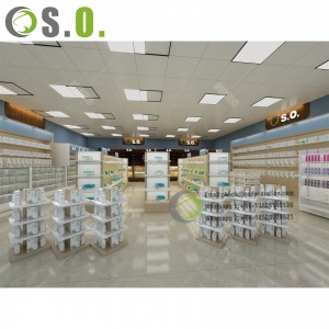 SHERO retail medical shop interior design plywood pharmacy display furniture