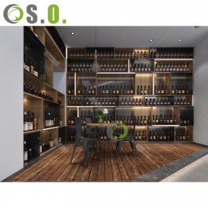 High End Wooden Wine Display Cabinet Wine Showcase Customized Interior Bar Design