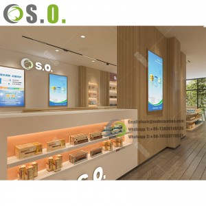 MDF Pharmacy Store Counter Display Medical Store Counter Design Glass Display Rack Pharmacy Interior Decoration For Pharmacy