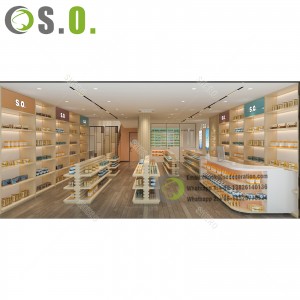 Custom Made Medical Store Counter Wooden Pharmacy Shelves Furniture For Pharmacy