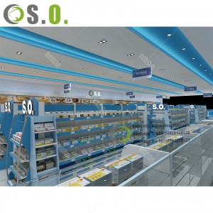 2024  New arrival pharmacy shop furniture design wooden cash counter and unique phamacy shelf for sale