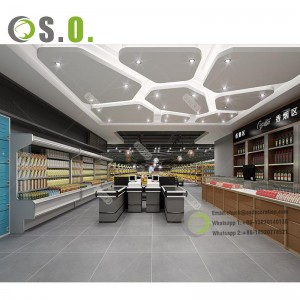 Customized 3d design supermarket equipment store shop fitting display shelves