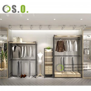 Wood Retail Clothing Display Shelf Men’s Clothing Store Furniture Fixtures Suit Display For Men Clothes Shop