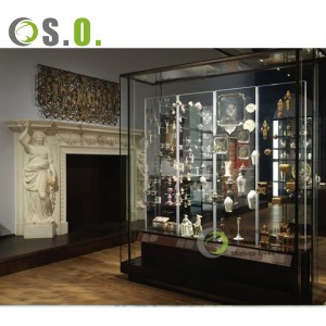 Luxury tempered glass museum display cabinet floor museum glass display showcase