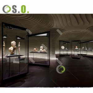 High quality science museum equipment glass cabinet museum display showcase with LED light