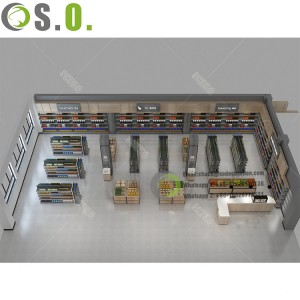 Fashion supermarket shelf wooden grocery store checkout counter