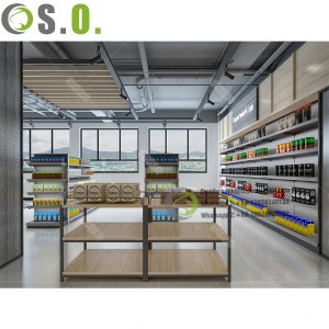 Fashion supermarket shelf wooden grocery store checkout counter