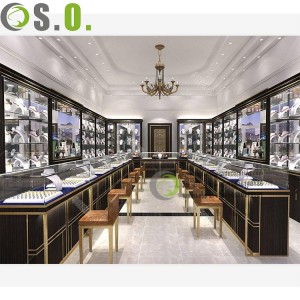 Jewelry Display Cabinet Glass Lockable Jewelry Shop Showcase with LED Light