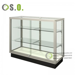 Full Vision Display Cabinet with Sliding Glass Doors Lockable Show Cases Displays Counter for Retail Store Smoke Shop