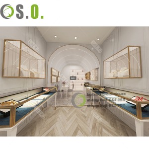 High-end paint gold jewelry store display cabinet wooden glass showcase stainless steel jewelry counter customization