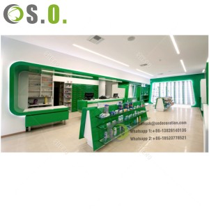 Mobili espositivi per farmacia in legno di design d'interni per negozi di medicinali al dettaglio all'ingrosso