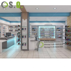 Ndriçim Supermarketi me Dizajn të Ri Rafte Farmacie Mobilje Druri