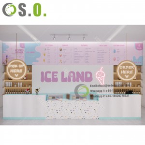 High Quality Yogurt Shop Interior Ice Cream Display Showcase Bubble Tea Coffee Shop Bar Counter Design