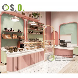 Custom Sweets Cafe Shop Furniture Glass Bakery Fitting Donut Store Showcase Design Marble Coffee Shop Bar Display Counter