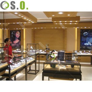 Luxury Gold Retail Jewellery Shop Counter Glass Jewelry Display Cabinet