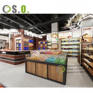 खुदरा स्टोर के लिए कस्टम आधुनिक दुकान सजावट सुपरमार्केट शेल्फ लकड़ी प्रदर्शन रैक शेल्फ