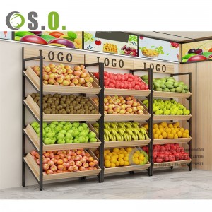Supermarket Wooden Fruit and Vegetable Display Stands Rack Shelf Counter