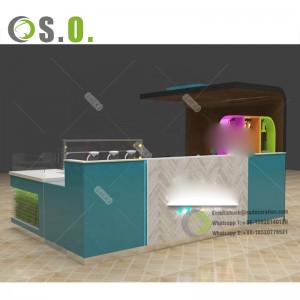 3D Rendering Coffee Shop Kiosk Outdoor Cafe Furniture Stylish Wood Cafe Chair And Table Set