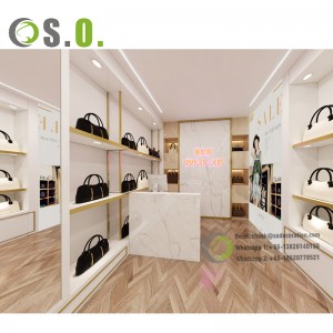 Customized handbag display Rack Designs Wood Showcase Shoe Shop Decoration