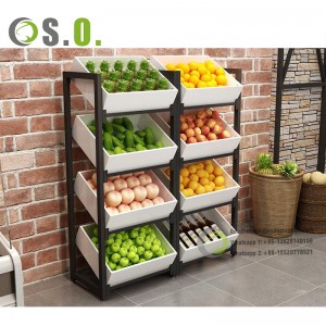 Multi-functional Wood Steel Vegetable Stand Grocery Store Wooden Fruit and Vegetable Display Rack Stand