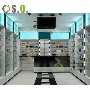 Stylish Wood Pharmacy Furniture Shelving Medical Shop Racks Store Counter Design