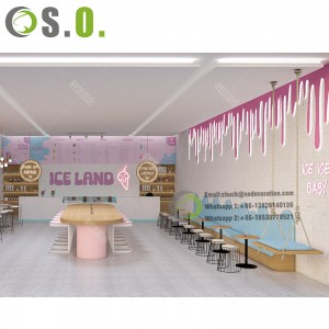 Pink Cute Ice Cream Display Showcase Bubble Tea Coffee Shop Bar Counter Yogurt Shop Interior Design