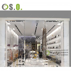 Retail Store Design Wall Mounted Display Rack Shoes Stand Hanging Shoes Shop Fitting Handbag Shelving