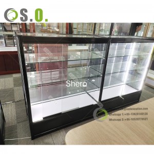 Full Vision Display Cabinet with Sliding Glass Doors Lockable Show Cases Displays Counter for Retail Store Smoke Shop