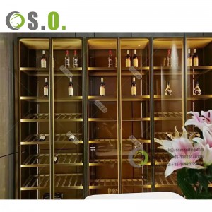 Wood metal wall wine rack mounted decorations home storage cabinet stainless steel bar with light