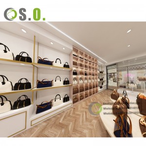 Popular Ladies Bag Shop Design Store Display Fixtures Custom Handbag Shop Display Ideas 3D Renderring Interior Bag Shop Design