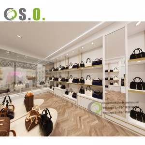 Popular Ladies Bag Shop Design Store Display Fixtures Custom Handbag Shop Display Ideas 3D Renderring Interior Bag Shop Design