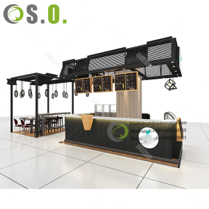 Custom Modern Coffee Shop Kiosk Wooden Coffee Counter Cafe Outdoor Furniture