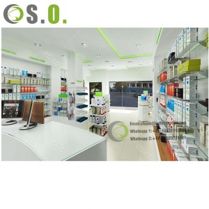 Pharmacy shelf display rack pharmacy special used medicine display cabinet steel and wood shelves in the island double-sided shelves