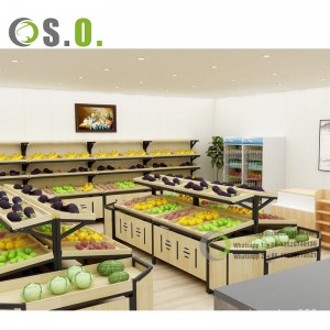 Customized Steel Wooden Rack Display Shelves Gondola Supermarket Shelf for fruit vegetable etc