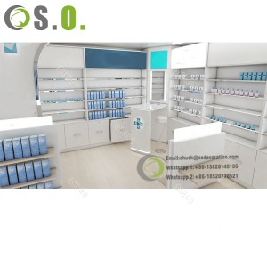 Витрина за магазин Рафтове за аптека Оборудване Медицински шкаф с чекмеджета Консумативи за аптека Дизайн Оформление дизайн аптека