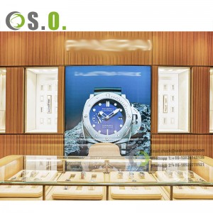 การออกแบบเคาน์เตอร์แสดงนาฬิกาที่กำหนดเอง, ตู้แสดงเครื่องประดับ, ตู้โชว์แสดงนาฬิกาข้อมือสำหรับการตกแต่งภายในร้านค้า