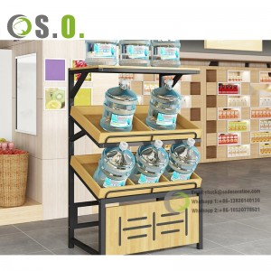 Supermarket Heavy Duty Multilayer shelf Wooden Display Rack Metallic Stand for Fruits and Vegetables Showcases
