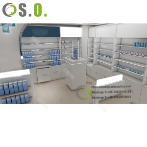 Витрина за магазин Рафтове за аптека Оборудване Медицински шкаф с чекмеджета Консумативи за аптека Дизайн Оформление дизайн аптека