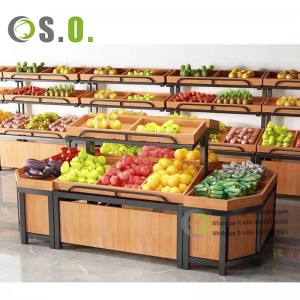 Customized Steel Wooden Rack Display Shelves Gondola Supermarket Shelf for fruit vegetable etc