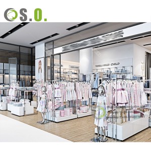 Customized Modern Retail Store Interior Decoration Design Kids Shop Clothes Display Shelves Counter Baby Store Furniture