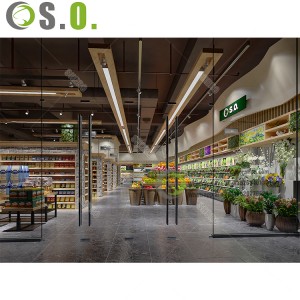 Fashion Supermarket Racks Shelves wooden Grocery Store