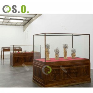 China factory supplier wood museum souvenir jewelry showcase display sets glass showcases