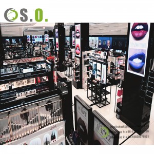 Hot Sale cosmetic showroom design retail cosmetic shop display counter makeup station furniture display showcase